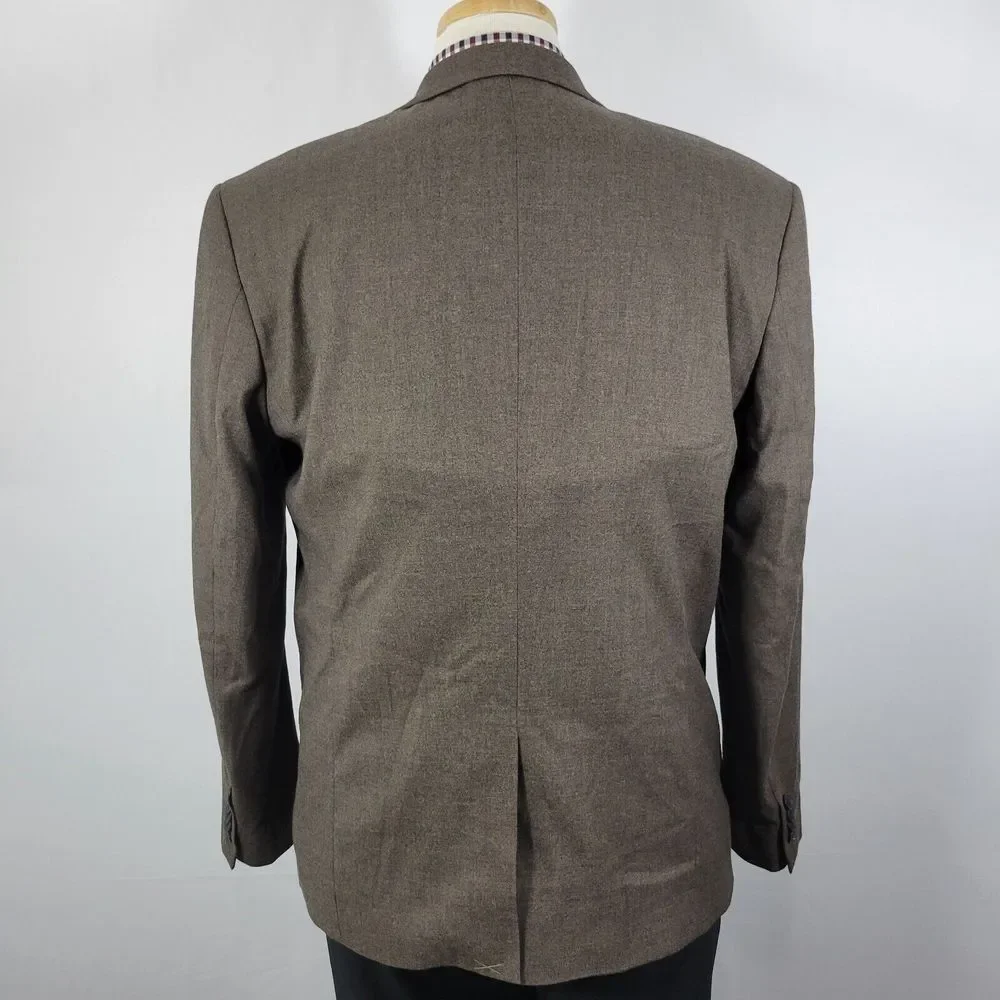 H&M Men's‎ Flannel Sport Coat Blazer Two Button Brown Poly Blend Regular Fit 42R